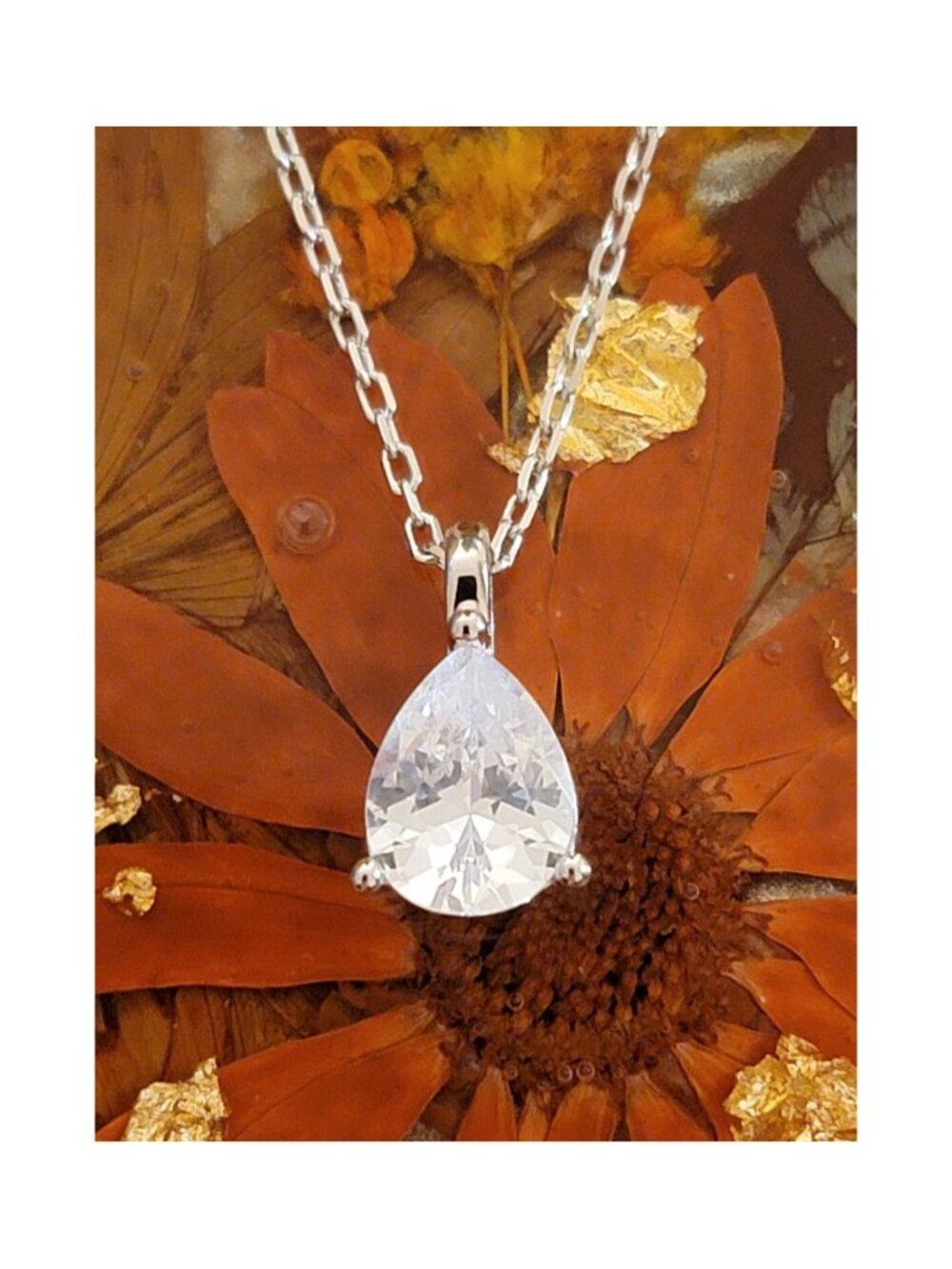 925 Sterling Silver Pear CZ Pendant Necklace 2.9ct Adjustable Chain NWT